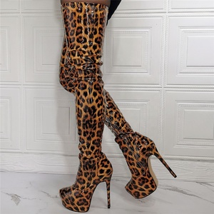 Botas de Plataforma Alta con Estampado de Leopardo para Mujer, Ajustadas, por Encima de la Rodilla, con Tacón de Aguja, Diseño de Guepardo, Ajuste Ancho, Talla 47 - Product Image 5