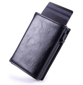 Portefeuille fin en cuir PU avec fermeture éclair, porte-monnaie pour homme, porte-cartes de crédit, blocage RFID, porte-cartes pop-up en aluminium pour affaires - Product Image 2
