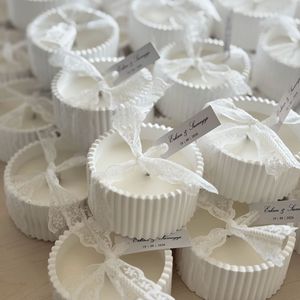 LANJO Elegant Aromatherapy White Lace Scented Soy <b>Wax</b> <b>Candle</b> with Custom Name Label for Wedding Favor and Party Events - Product Image 5