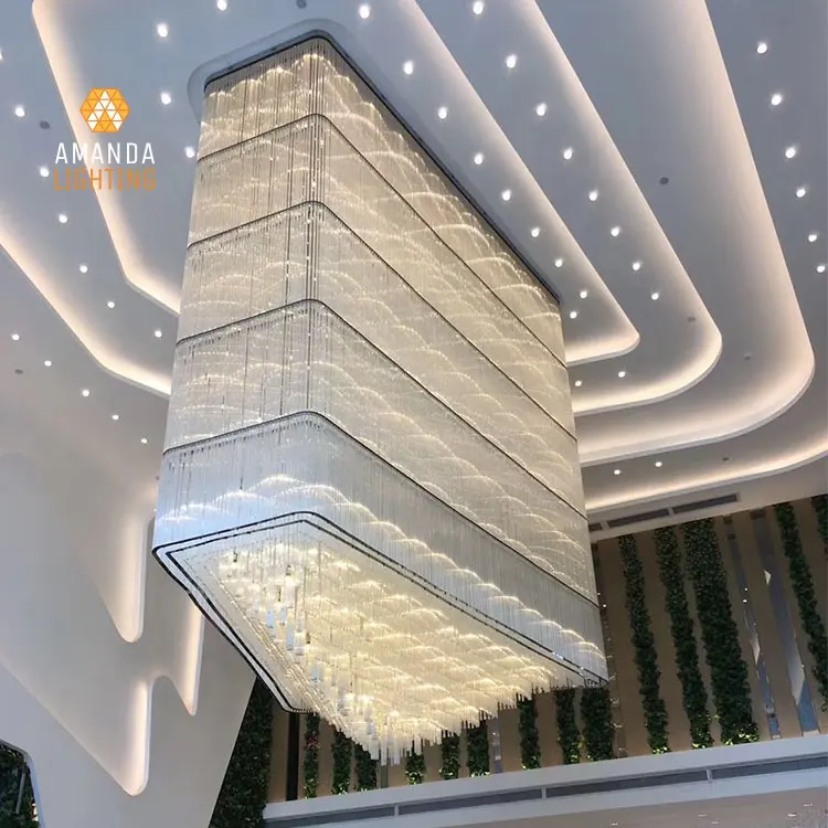 Özelleştirilmiş büyük büyük K9 otel kristal avize kolye tavan lambası yüksek tavan lobi kristaller aydınlatma dekor