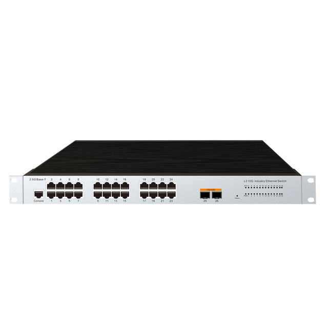26 Port Industrial Switch with 2 * 10Gbps SFP+ 24 2.5Gbps PoE Ports QoS L3 Management 1.2Tbps Capacity