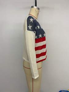 Women's Loose Casual Long Sleeved Knitted Pullover <b>Round</b> Neck Sports Inspired National Flag Striped Sweater for Winter - Product Image 5