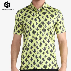 Golthan 2023 Cactus Print Fit Comfortable Feel Stretchy Fabric Color Block Golf Polo Men's Polo Shirts