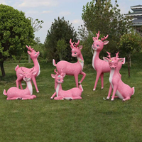 Patung Keluarga Rusa Pink Lucu dari Fiberglass untuk Dekorasi Taman Resort dan Komunitas
