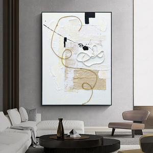 Decorazione Moderna per <span class=keywords><strong>Soggiorno</strong></span>, Dipinto a Olio Astratto in <span class=keywords><strong>Bianco</strong></span> <span class=keywords><strong>e</strong></span> <span class=keywords><strong>Nero</strong></span>, Arte Murale 3D in Corda di Cotone Fatta a Mano - Product Image 2
