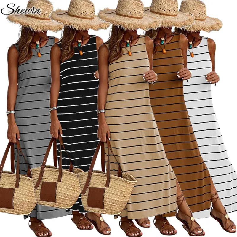 New Arrivals Fashion Casual Women Sleeveless Maxi T Shirt Dress 2023 Summer Dresses Women