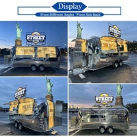 Grande remorque alimentaire rétro en acier inoxydable avec 2 fenêtres de service et support de signalisation personnalisé pour la vente de burgers, de BBQ et de restauration rapide en rue