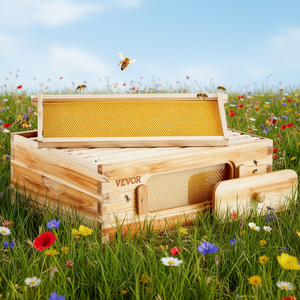 Vevor Langstroth Beehive Kit Medium 10 Frames <b>Wood</b> Beehive Starter With <b>Beeswax</b> Coated Foundations Transparent Top - Product Image 2