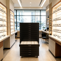 Vitrine de présentation de lunettes en cuir noir de luxe, verrouillable, avec tiroirs, pour le rangement des lunettes de soleil, vente au détail