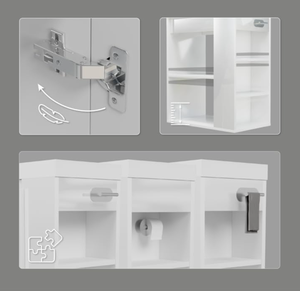 Lavabo autoportant ou mural <span class=keywords><strong>avec</strong></span> une armoire de rangement et un <span class=keywords><strong>porte</strong></span>-<span class=keywords><strong>papier</strong></span> hygiénique, adapté aux salles de bain. - Product Image 5