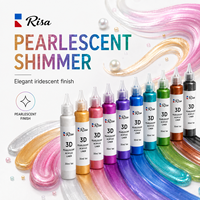 Risa - Juego de Pinturas Acrílicas Perladas 3D de 10 Colores y 30 ml con Punta de Precisión para Vidrio, Papel, Lienzo, Piedra y Manualidades