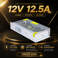 Alimentation à découpage AC/DC 12V 12,5A à sortie unique, boîtier métallique perforé pour éclairage LED et CCTV