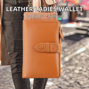 Personalized Vintage Functional Minimalist Genuine Leather Waterproof Light Weight <b>Ladies</b> Purse <b>Wallet</b> Buckle Zipper Credit Card - Product Image 2