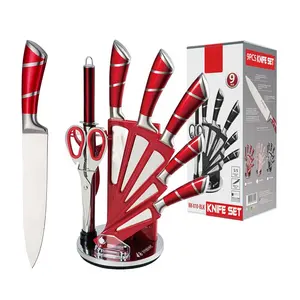 Paslanmaz çelik kombinasyonu bıçak seti hediye kutusu 9 adet Hollow kolu bıçak seti güzel yüksek kaliteli mutfak bıçak seti