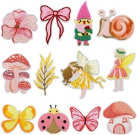 Parches personalizables de tela bordada y tejida con gancho y bucle, ecológicos, con diseños de bosque de hadas, niña, hongo, mariquita y sombrero de flores