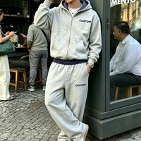 Ensemble de survêtement unisexe en coton molletonné, design personnalisé OEM, sweat à capuche zippé oversize et pantalon de jogging pour homme, style streetwear Y2K