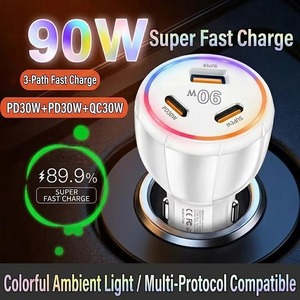 ที่ชาร์จในรถยนต์ 90W 3 พอร์ต PD3.0 QC3.0 ชาร์จเร็ว อะแดปเตอร์ที่จุดบุหรี่ สำหรับ iPhone Samsung Xiaomi - Product Image 4