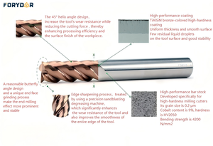 CNC rắn tungsten <span class=keywords><strong>carbide</strong></span> 4 phẳng End Mill phay Cutter Nhà Máy Giá thấp 4F phẳng End Mill hrc68 vonfram kim loại phay Cutter - Product Image 3
