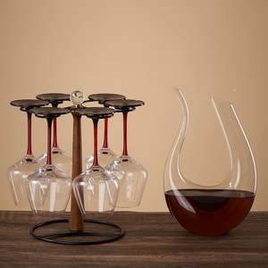ชั้นวางแก้วไวน์ทันสมัยพร้อมฐานไม้เนื้อแข็งและโครงเหล็กสำหรับจัดแสดงในบ้าน รองรับแก้วไวน์ได้ 5 ถึง 9 ใบ - Product Image 1