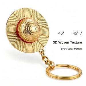 Porte-clés 3D en métal style <span class=keywords><strong>chapeau</strong></span> <span class=keywords><strong>de</strong></span> <span class=keywords><strong>paille</strong></span> anime, mini pendentif <span class=keywords><strong>chapeau</strong></span> tressé, porte-clés en bronze antique doré pour breloque <span class=keywords><strong>de</strong></span> sac, cadeau pour fans et enfants - Product Image 5