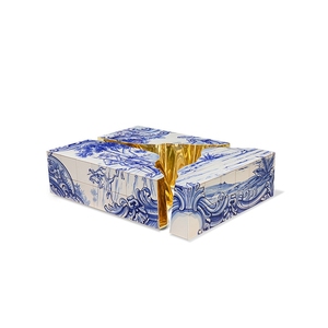 Mesa de centro Rectangular de lujo contemporánea, diseño clásico pintado a mano azul, nuevo marco moderno de acero inoxidable dorado, <span class=keywords><strong>Metal</strong></span> - Product Image 2