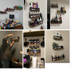 Étagères murales autoportantes en <span class=keywords><strong>bois</strong></span> <span class=keywords><strong>noir</strong></span>, écologiques, style Art Déco, multifonctionnelles, pour cuisine, épices, salon, <span class=keywords><strong>salle</strong></span> <span class=keywords><strong>de</strong></span> <span class=keywords><strong>bain</strong></span> - Product Image 4