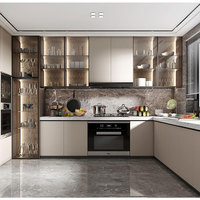 Meubles de cuisine modulaires Benovo en laque brillante en forme de L avec évier, garantie 5 ans, design moderne en bois, charnières durables, fixation murale