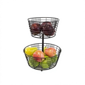 Panier de rangement en fil métallique noir à double niveau pour fruits, légumes, collations et pain à prix abordables - Product Image 1