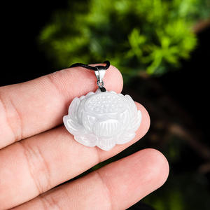 Pendentif en jade naturel de Birmanie en forme de fleur de lotus, argent S925, bijoux pour femmes, style chinois, cadeau avec certificat d'évaluation HJ12 - Product Image 2