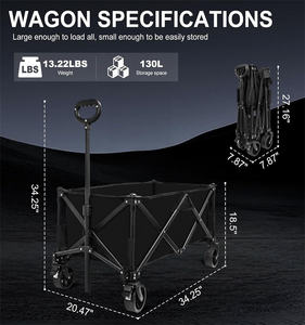 Katlanabilir katlanır yardımcı parti büyük kapasiteli alışveriş spor sepeti el arabası piknik kamp plaj vagon - Product Image 2