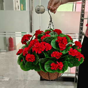 Maceta Colgante con <span class=keywords><strong>Geranios</strong></span> Artificiales Rojos para Decoración de Patio, Jardín o Balcón - Product Image 4