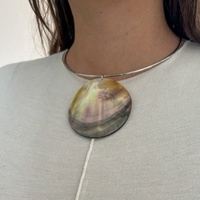 Collier ras du cou en acier inoxydable avec pendentif rond en nacre naturelle, bijoux en argent et or pour femmes, accessoires bohèmes
