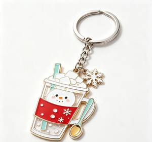 Custom Zinc Alloy Coffee Cup Keychain Enamel Drink Cup <b>Keyring</b> Snowman Snowflake Promotional Souvenir Gift - Product Image 2
