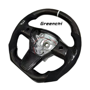 Volant à fond plat pour <span class=keywords><strong>Tesla</strong></span> <span class=keywords><strong>Model</strong></span> 3/Y, combinaison carbone et Alcantara - Product Image 3