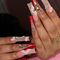 Arte de uñas 24 unids/caja Abs Color rojo ataúd francés diseños uñas de dedo uñas artificiales acrílico Prensa en uñas de alta calidad