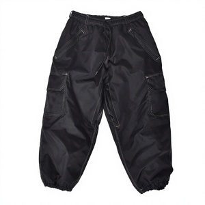 Pantalones de Nieve Impermeables Negros Unisex de Alta Calidad con Costuras en Contraste, Bolsillos Tipo Cargo, Cintura con Cordón y Puños Elásticos - Product Image 1