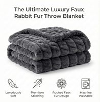 Plaid en fausse fourrure de lapin gris élastique, froncé et moelleux, double face, doux et chaud pour chambre et salon