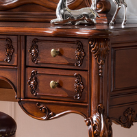 Ensemble de meubles de chambre à coucher avec coiffeuse de style européen, meubles en bois massif, coiffeuse sculptée de style américain avec miroir et tiroirs.