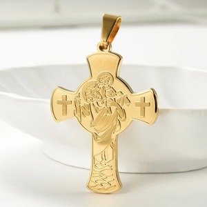 Collier pendentif croix religieuse en acier inoxydable pour femmes et hommes, breloques de prière chrétienne père et fils, chaîne de foi, bijoux en métal, cadeau - Product Image 3