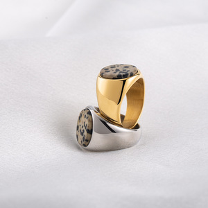 yunnique Fashion <b>Rings</b> <b>Titanium</b> Steel 18K Gold Plated Speckled Stone Wide Face Unisex Gift Jewelry - Product Image 4