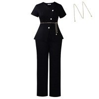 D618 Tenues d'été tendance pour femmes, haut élégant à manches courtes avec col en V et pantalon large, ensemble deux pièces, vêtements pour femmes