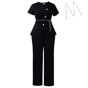 D618 Completo Estivo Trendy da Donna: Top Elegante a Maniche Corte con Bottoni e Scollo a V e Pantaloni a Gamba Larga - Set Due Pezzi <span class=keywords><strong>Abbigliamento</strong></span> Donna - Product Image 6