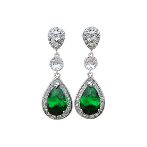 Orecchini Pendenti E2042 con Cristallo Verde, Taglio a Pera, Montatura a Castone, Gioielli da Festa per Donna, Stile Classico - Product Image 1