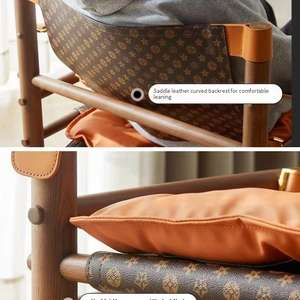 Chaise de loisir nordique antique en bois massif et cuir pour salon et balcon - Product Image 6