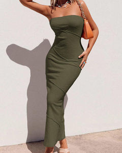 Robe midi élégante décontractée d'été pour femmes, robe moulante <span class=keywords><strong>sans</strong></span> bretelles à côtes, robe maxi <span class=keywords><strong>sans</strong></span> manches, coupe ajustée, robe de soirée - Product Image 1