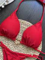 Populaire Sexy Braziliaanse String Bikini Sets Effen Rode Strandkleding Voor Dames Badpak String Badpak Tweedelige Set