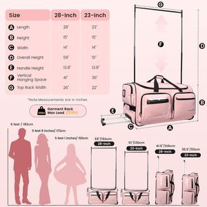 Free Sample Custom Zipper Pocket for Dance Costume Wedding Gown pink Dance Bags with Garment Rack Luggage Travel Bags - Product Image 6