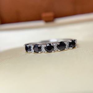 Nhà Máy Bán Buôn 925 Sterling Silver Bạc Tự Nhiên Màu Đen Spinel Và Zircon Đá Quý Cổ Điển Nhẫn Cưới Cho Phụ Nữ - Product Image 3