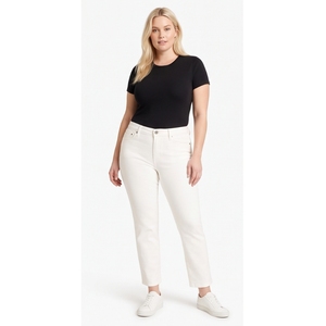 Jean en denim blanc coupe droite taille haute, coupe régulière, longueur complète, style décontracté, 100 % coton, couleur unie, idéal pour le printemps - Product Image 2