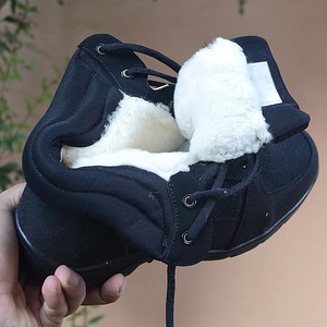 <b>Men</b> Snow Boots Black Mid <b>Heel</b> Front Laces Solid Color Winter Warm Cotton Shoes - Product Image 4